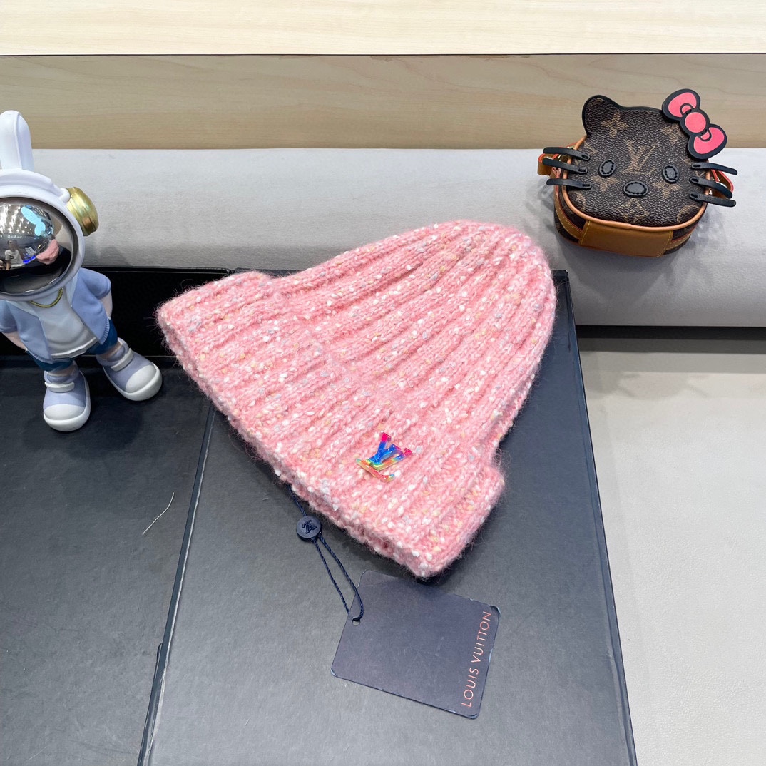  路易威登lv日系彩色毛线帽女秋冬2024新款保暖帽子百搭护耳保暖显脸小针织帽