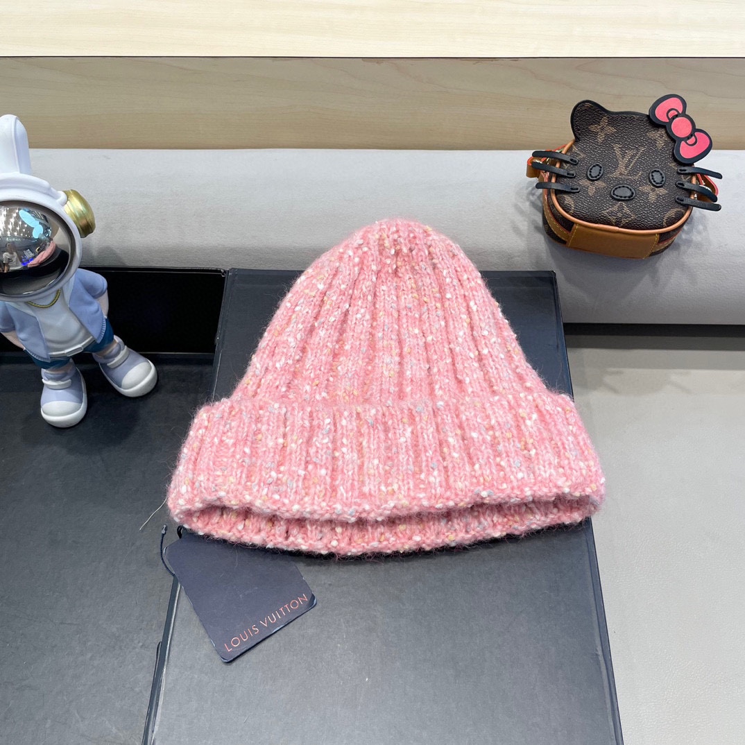  路易威登lv日系彩色毛线帽女秋冬2024新款保暖帽子百搭护耳保暖显脸小针织帽