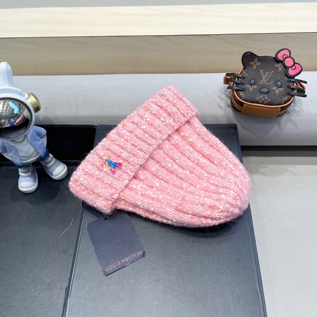  路易威登lv日系彩色毛线帽女秋冬2024新款保暖帽子百搭护耳保暖显脸小针织帽