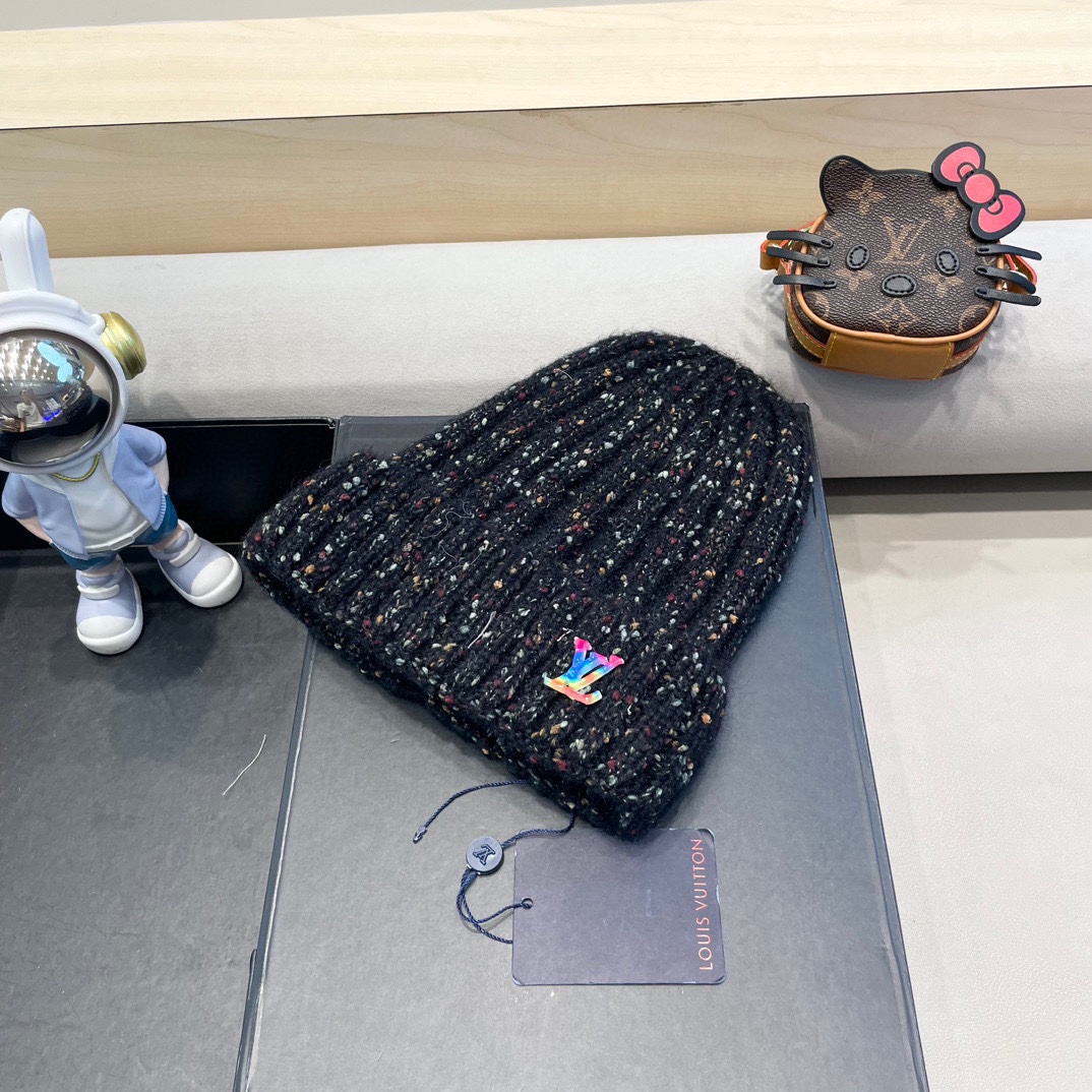  路易威登lv日系彩色毛线帽女秋冬2024新款保暖帽子百搭护耳保暖显脸小针织帽