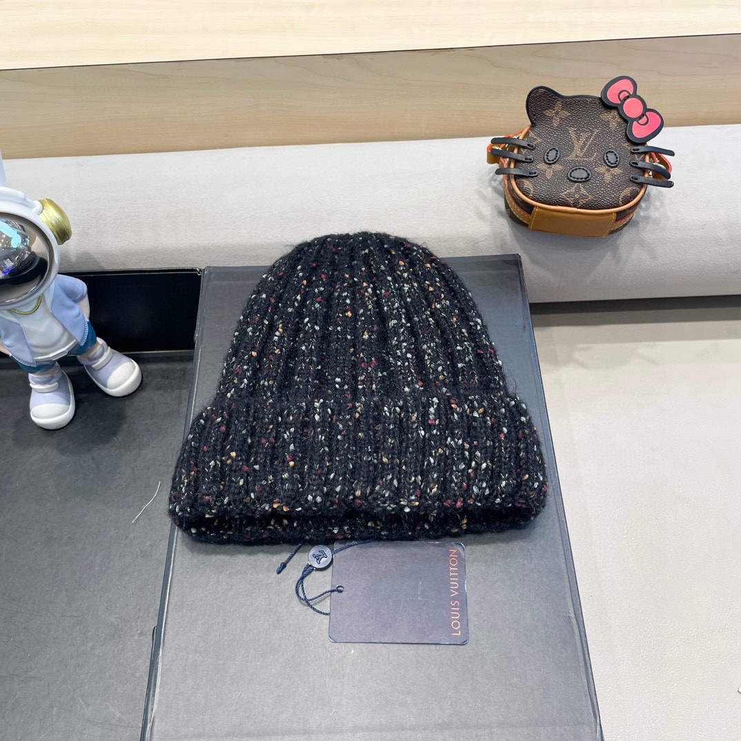  路易威登lv日系彩色毛线帽女秋冬2024新款保暖帽子百搭护耳保暖显脸小针织帽