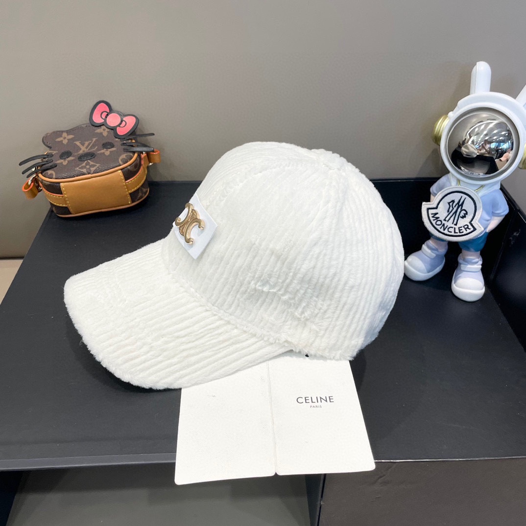  Celine赛琳新款韩版ins毛绒竖条纹鸭舌帽子女冬季保暖防寒百搭弯檐棒球帽男