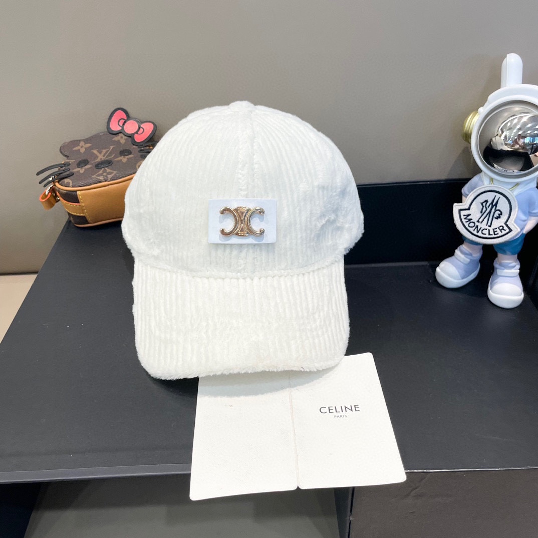  Celine赛琳新款韩版ins毛绒竖条纹鸭舌帽子女冬季保暖防寒百搭弯檐棒球帽男