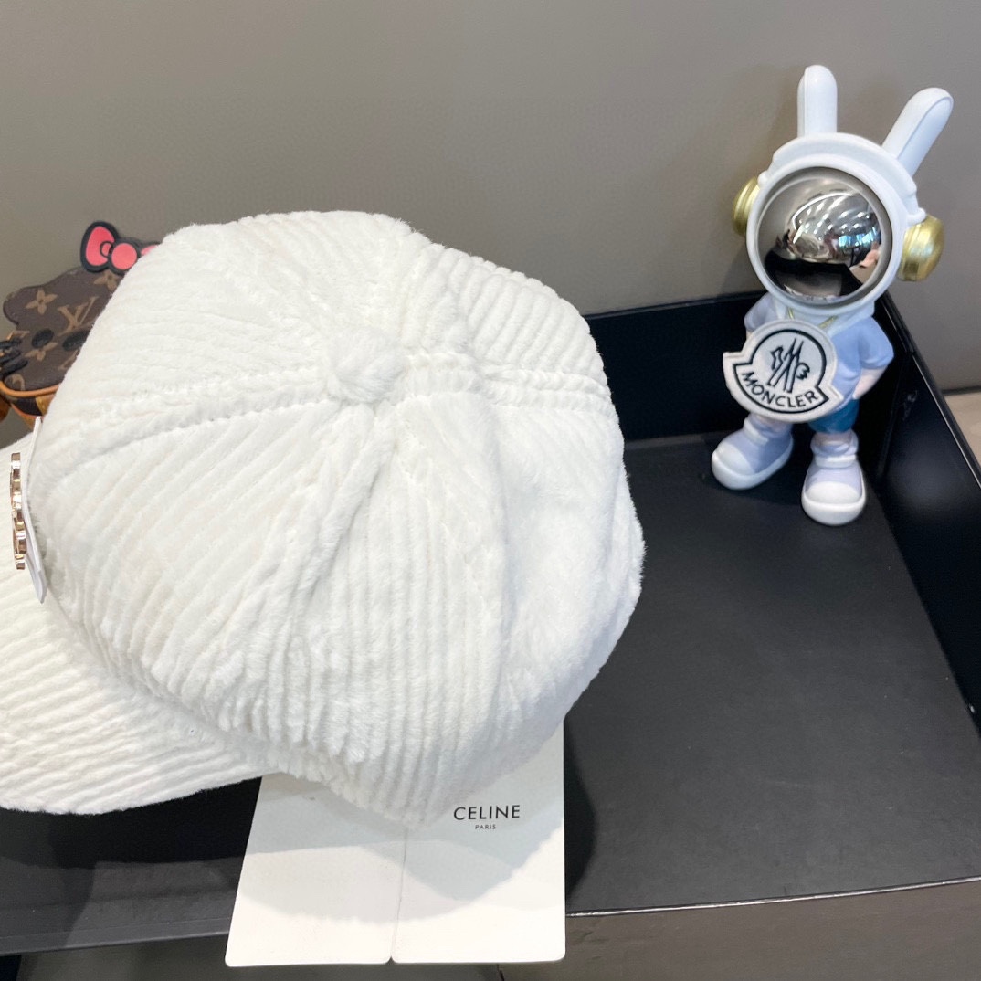  Celine赛琳新款韩版ins毛绒竖条纹鸭舌帽子女冬季保暖防寒百搭弯檐棒球帽男