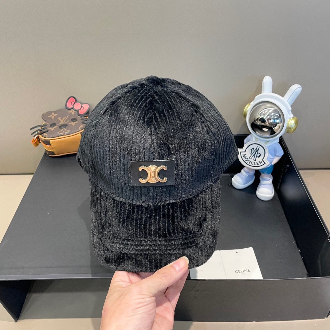  Celine赛琳新款韩版ins毛绒竖条纹鸭舌帽子女冬季保暖防寒百搭弯檐棒球帽男