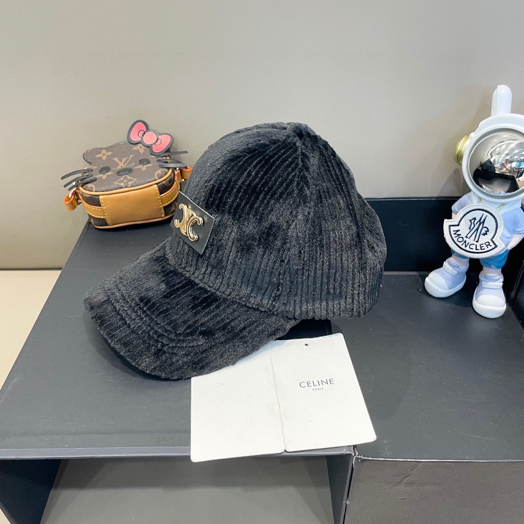  Celine赛琳新款韩版ins毛绒竖条纹鸭舌帽子女冬季保暖防寒百搭弯檐棒球帽男