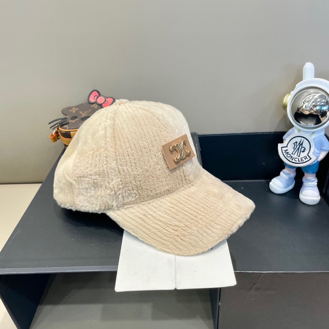  Celine赛琳新款韩版ins毛绒竖条纹鸭舌帽子女冬季保暖防寒百搭弯檐棒球帽男