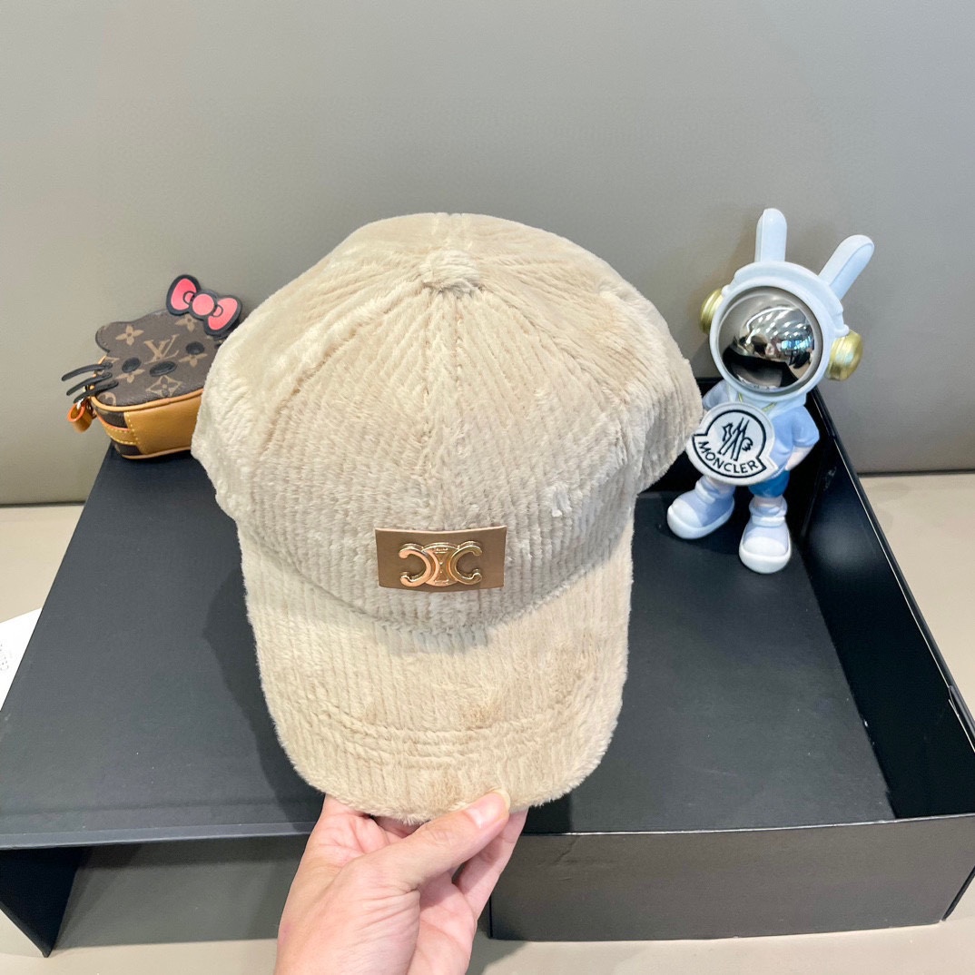  Celine赛琳新款韩版ins毛绒竖条纹鸭舌帽子女冬季保暖防寒百搭弯檐棒球帽男