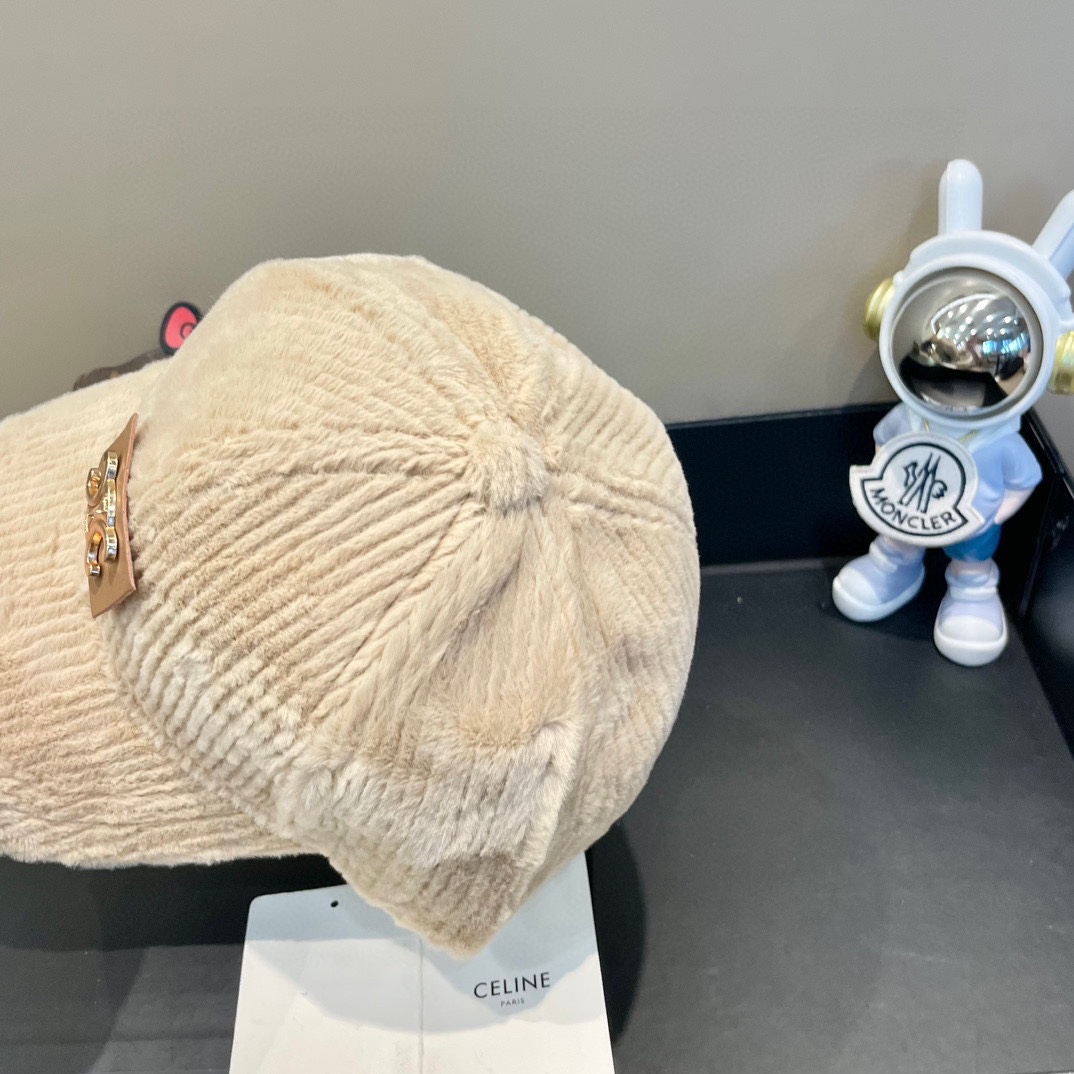  Celine赛琳新款韩版ins毛绒竖条纹鸭舌帽子女冬季保暖防寒百搭弯檐棒球帽男