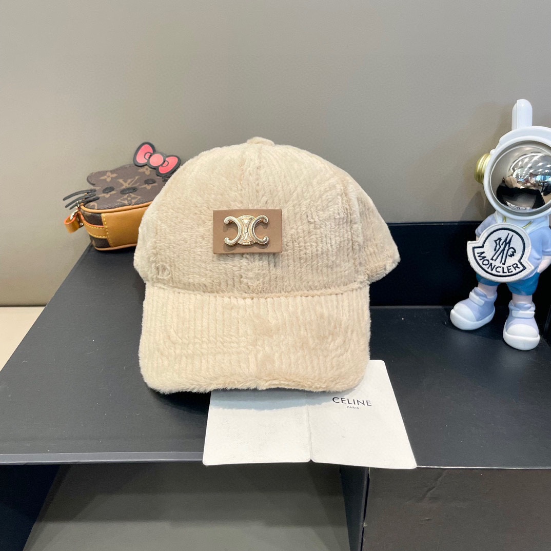  Celine赛琳新款韩版ins毛绒竖条纹鸭舌帽子女冬季保暖防寒百搭弯檐棒球帽男