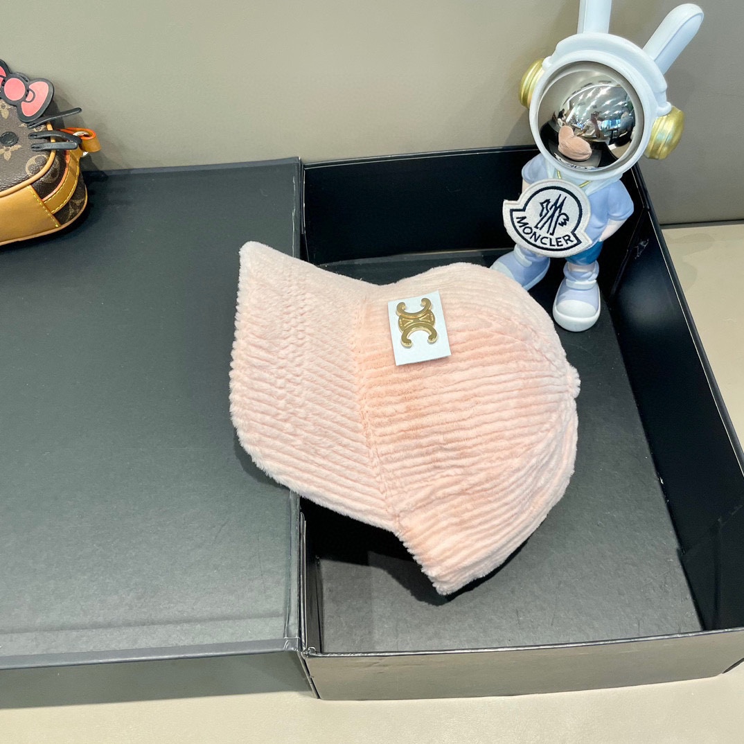  Celine赛琳新款韩版ins毛绒竖条纹鸭舌帽子女冬季保暖防寒百搭弯檐棒球帽男
