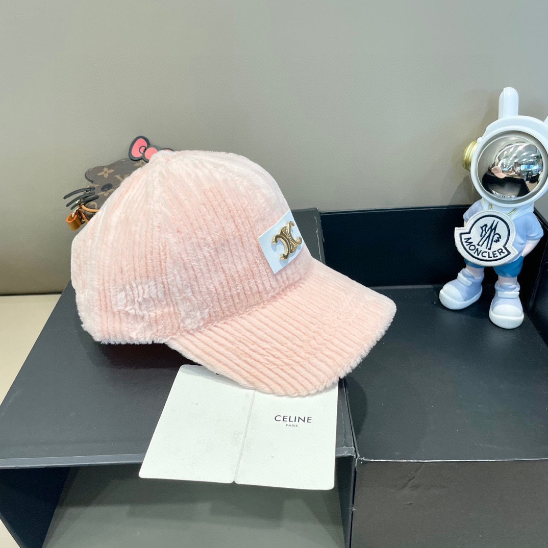  Celine赛琳新款韩版ins毛绒竖条纹鸭舌帽子女冬季保暖防寒百搭弯檐棒球帽男