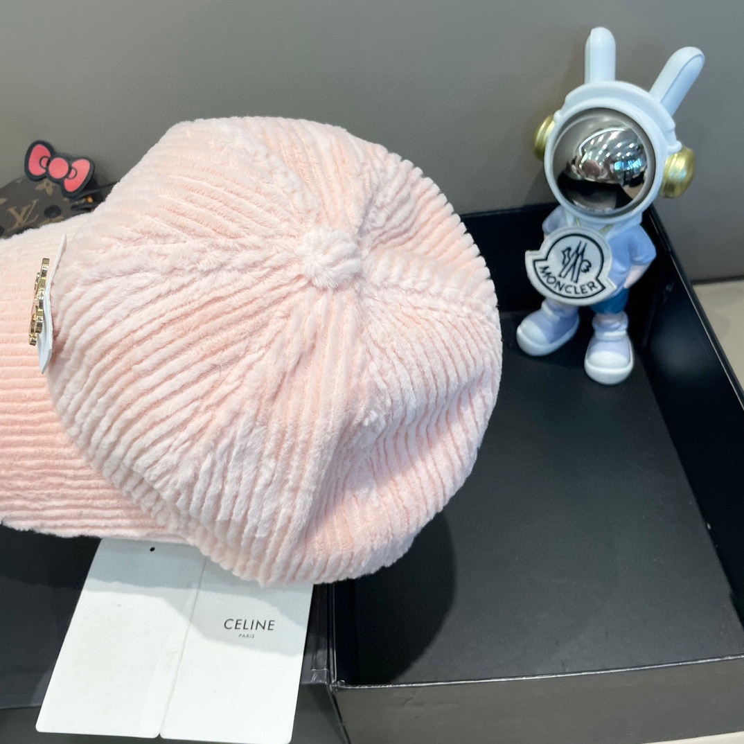  Celine赛琳新款韩版ins毛绒竖条纹鸭舌帽子女冬季保暖防寒百搭弯檐棒球帽男
