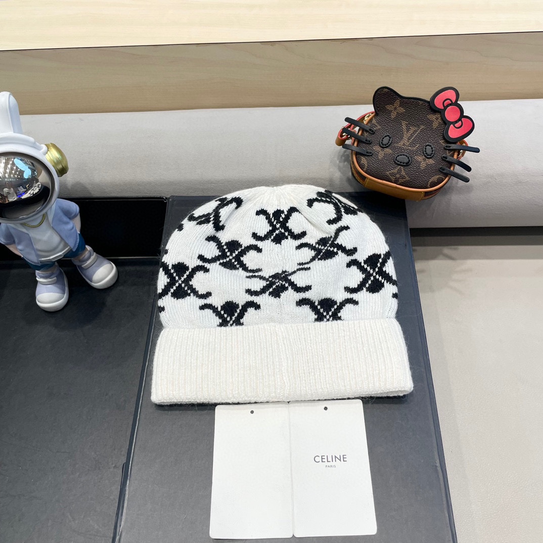  CELINE塞琳2024秋冬新款针织羊毛帽，毛线帽，50羊毛%50兔毛，跑量多色