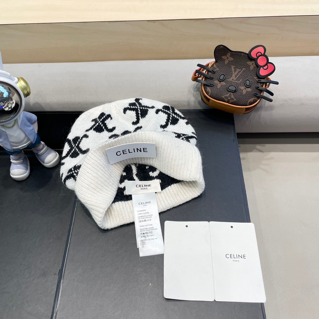  CELINE塞琳2024秋冬新款针织羊毛帽，毛线帽，50羊毛%50兔毛，跑量多色