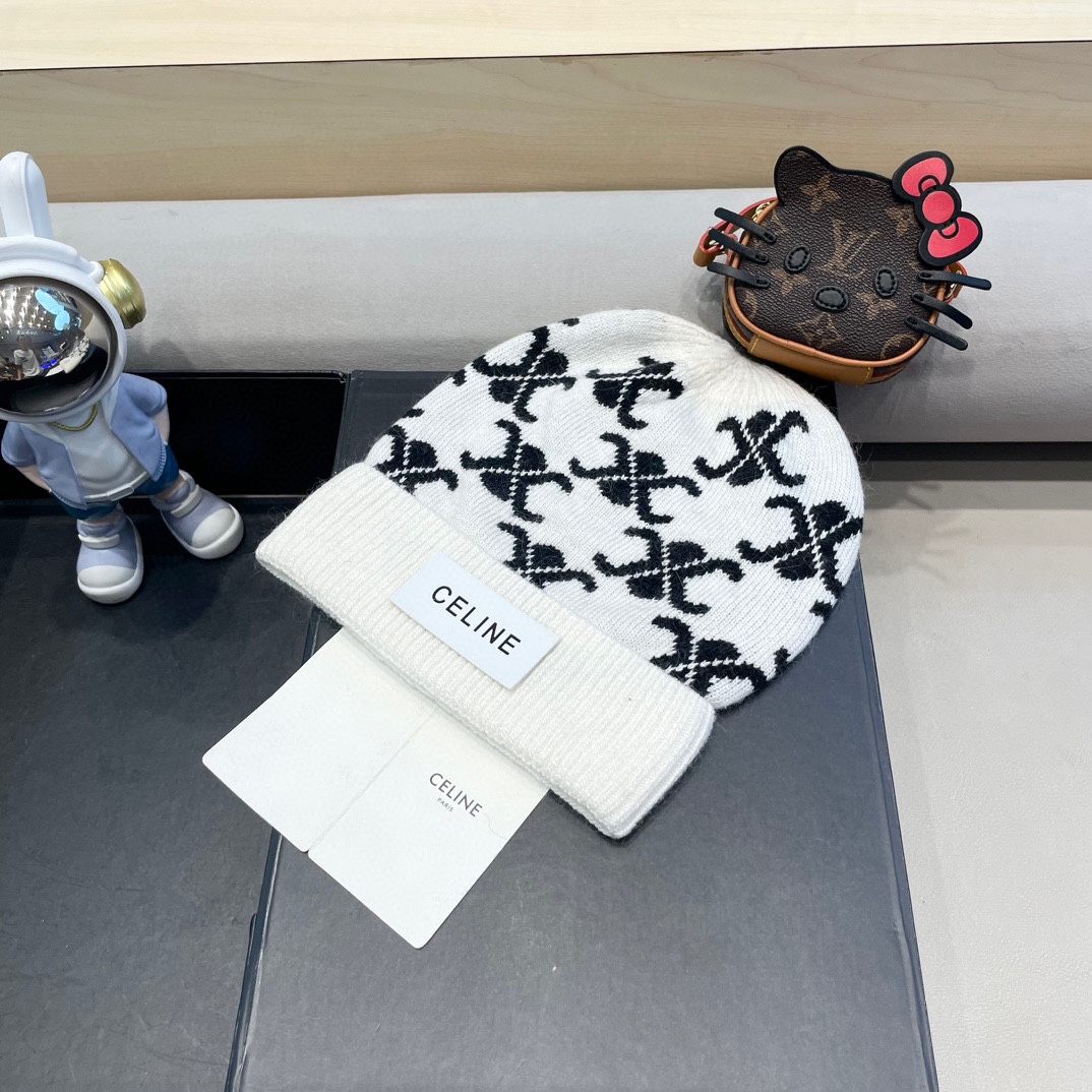  CELINE塞琳2024秋冬新款针织羊毛帽，毛线帽，50羊毛%50兔毛，跑量多色