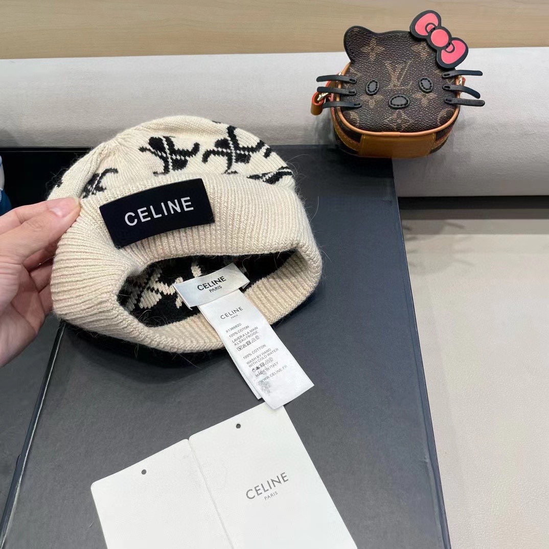  CELINE塞琳2024秋冬新款针织羊毛帽，毛线帽，50羊毛%50兔毛，跑量多色