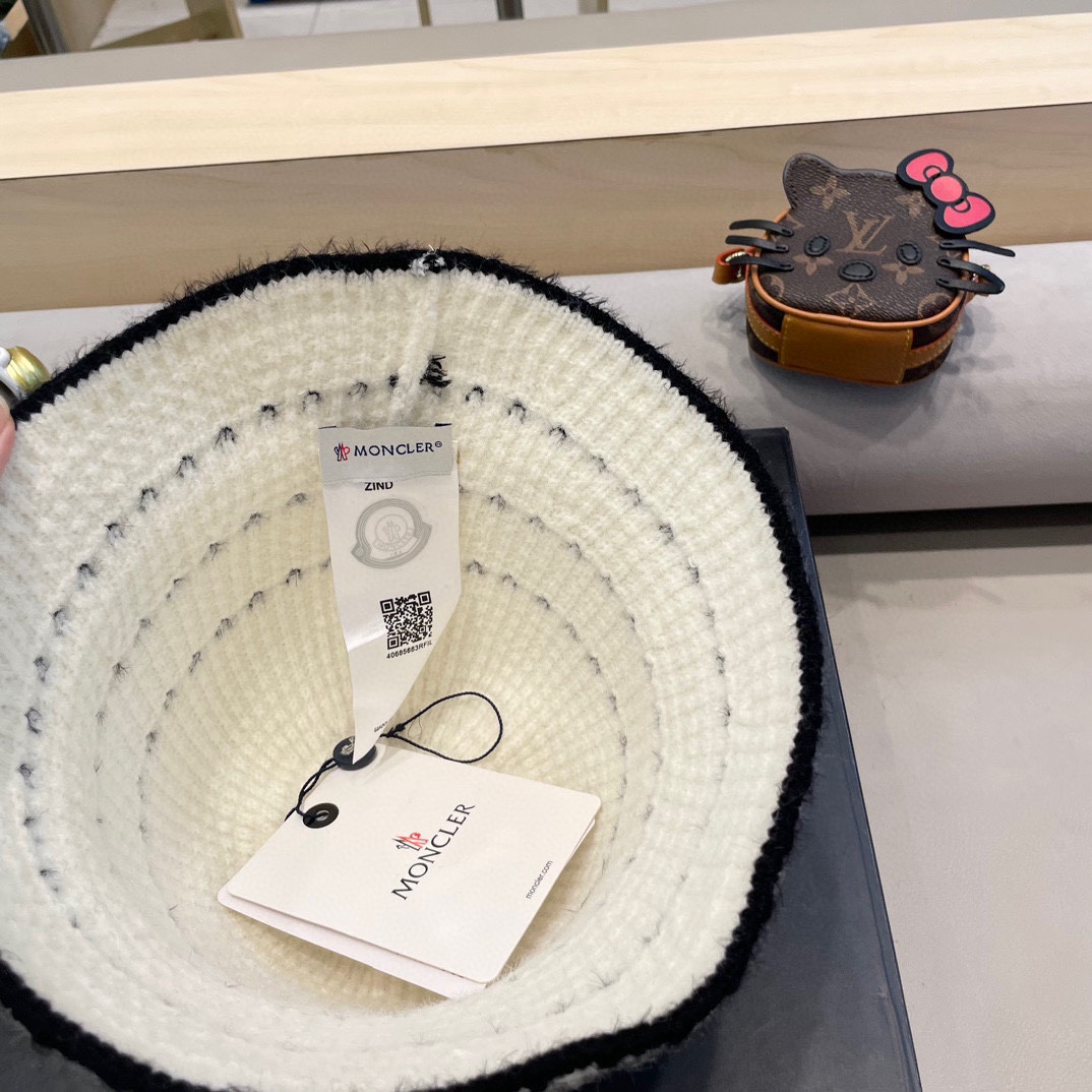   👒蒙‌口Moncler👒法式针织帽女春秋季新款时尚遮阳盆帽条纹防晒帽子水桶编织渔夫帽