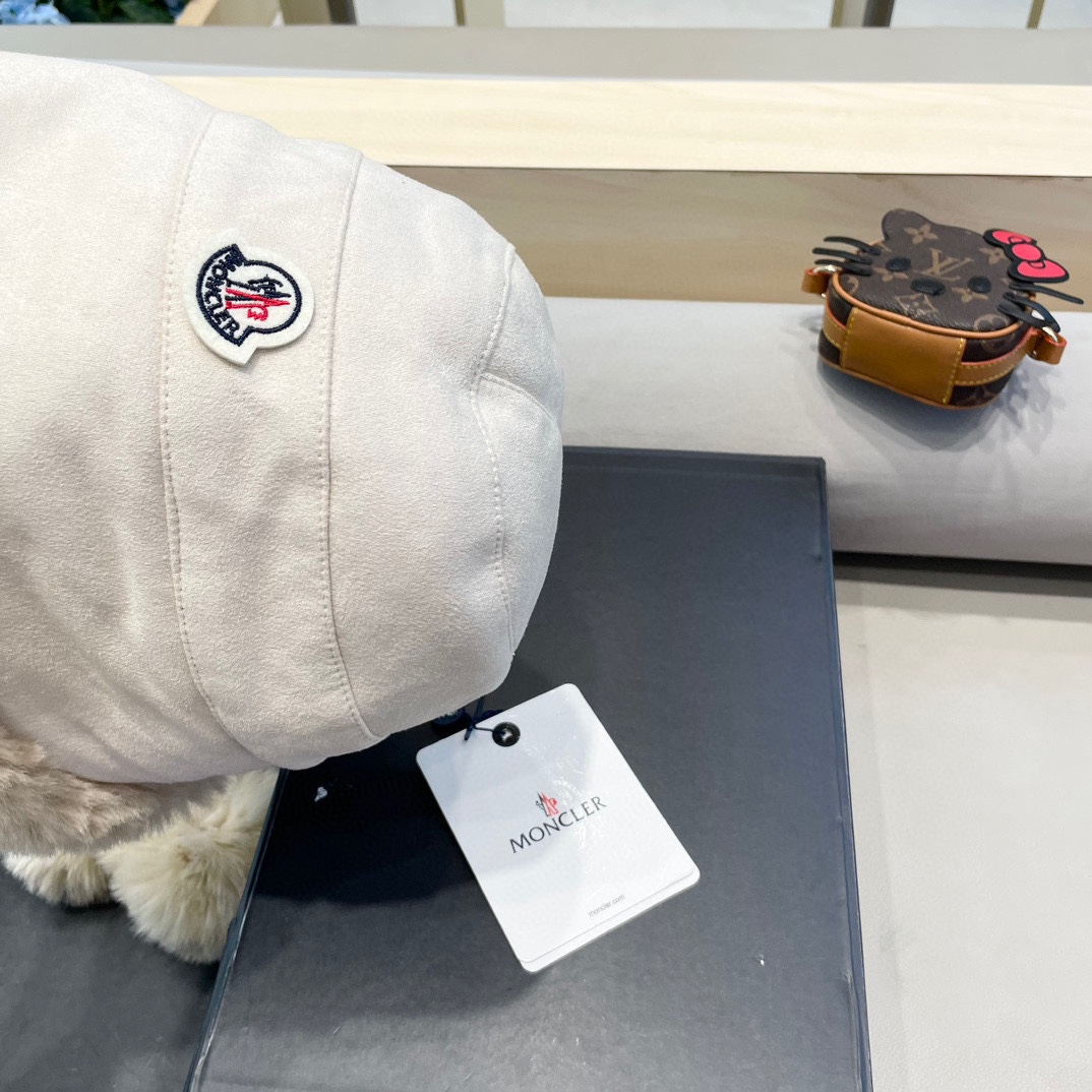  moncler潮牌蒙口凌誉麂皮绒球球渔夫帽加厚加绒保暖百搭滑雪护耳雷锋帽