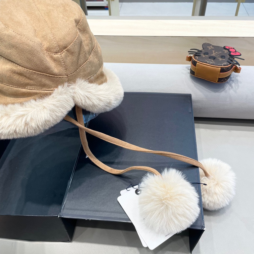  moncler潮牌蒙口凌誉麂皮绒球球渔夫帽加厚加绒保暖百搭滑雪护耳雷锋帽