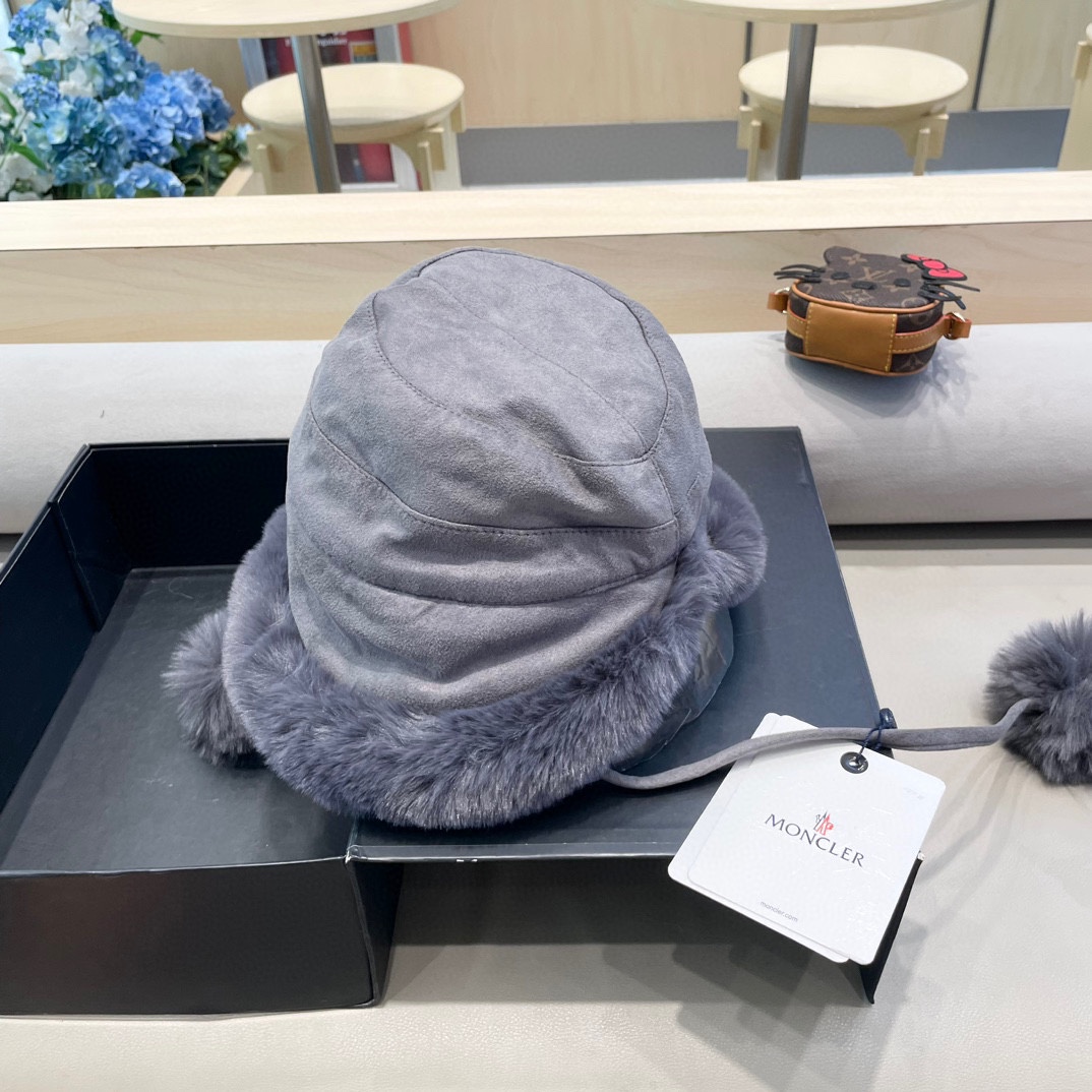  moncler潮牌蒙口凌誉麂皮绒球球渔夫帽加厚加绒保暖百搭滑雪护耳雷锋帽