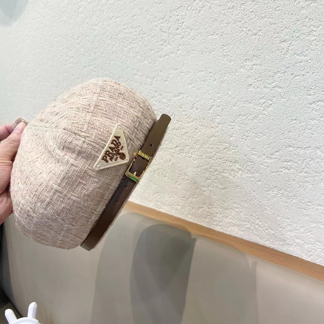  PRADA普拉达贝雷帽女秋冬圆脸显脸小蓓蕾帽网红潮日系复古休闲百搭画家帽