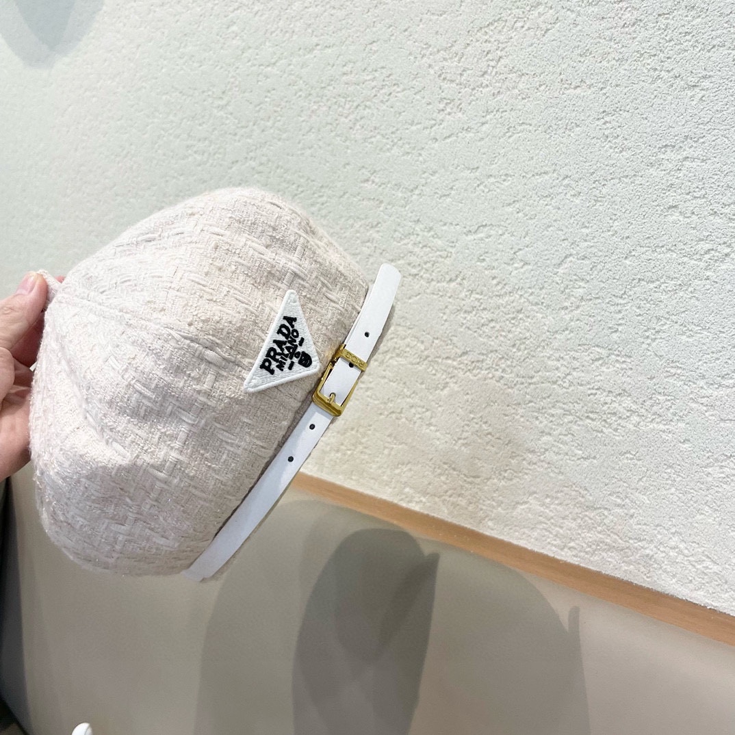  PRADA普拉达贝雷帽女秋冬圆脸显脸小蓓蕾帽网红潮日系复古休闲百搭画家帽