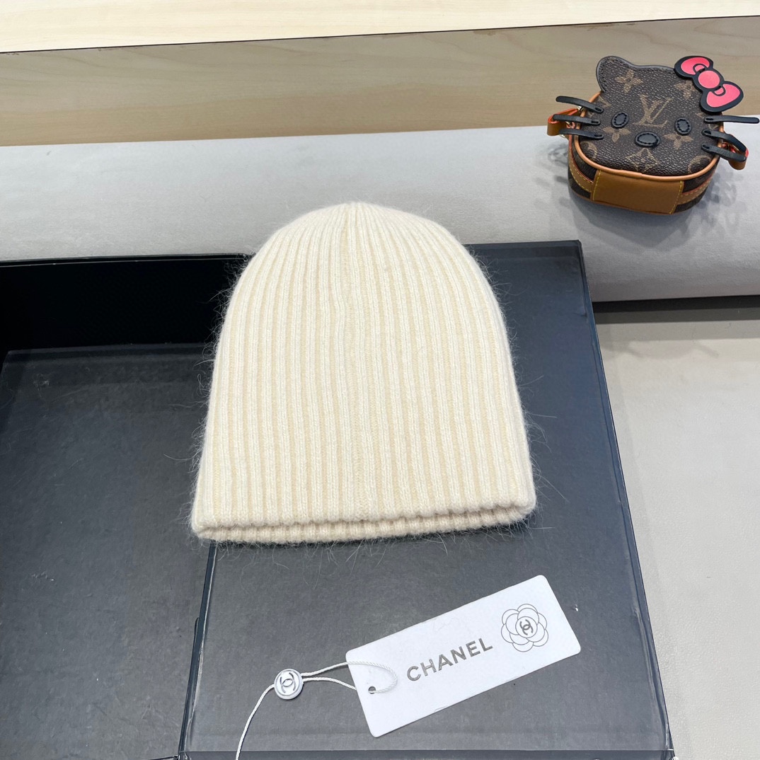  Chanel 简约百搭兔毛绒针织帽子女秋冬季防寒保暖堆堆帽冷帽大头围毛线帽