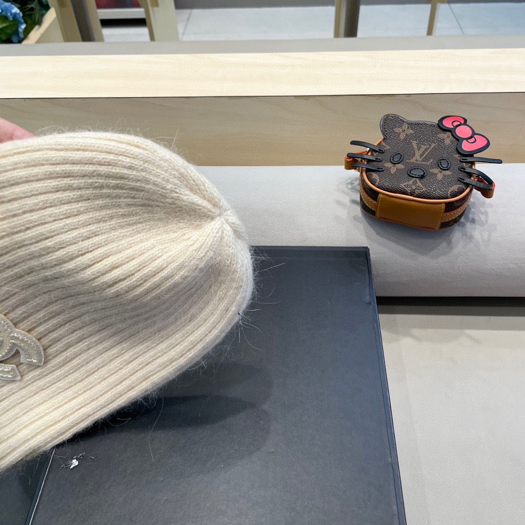  Chanel 简约百搭兔毛绒针织帽子女秋冬季防寒保暖堆堆帽冷帽大头围毛线帽