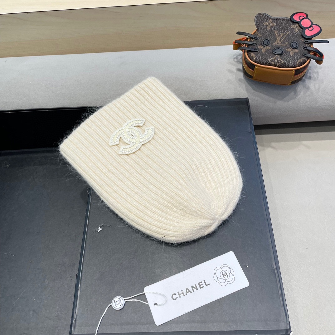  Chanel 简约百搭兔毛绒针织帽子女秋冬季防寒保暖堆堆帽冷帽大头围毛线帽