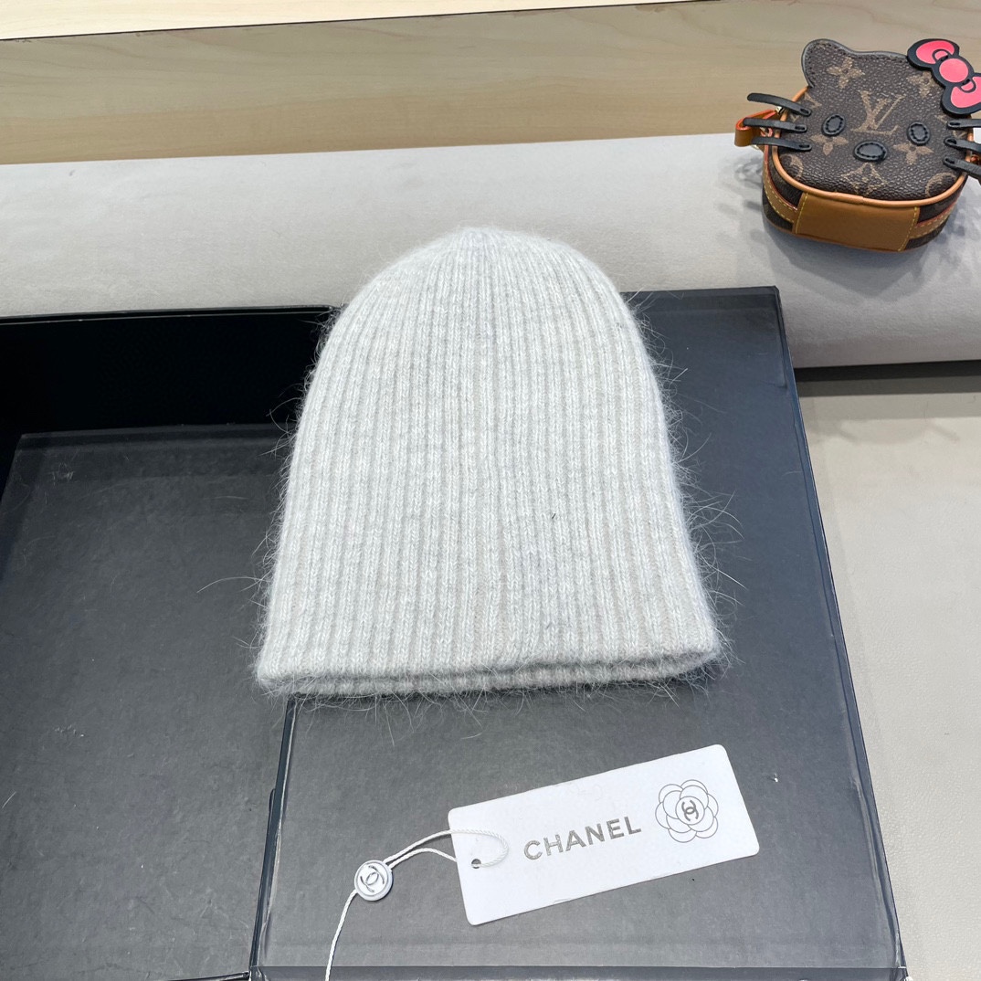  Chanel 简约百搭兔毛绒针织帽子女秋冬季防寒保暖堆堆帽冷帽大头围毛线帽