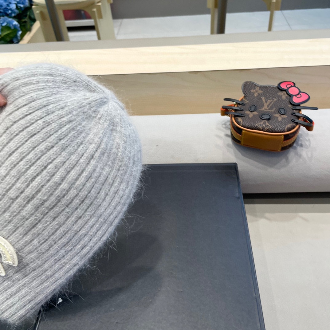  Chanel 简约百搭兔毛绒针织帽子女秋冬季防寒保暖堆堆帽冷帽大头围毛线帽