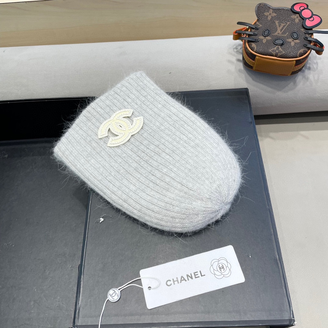  Chanel 简约百搭兔毛绒针织帽子女秋冬季防寒保暖堆堆帽冷帽大头围毛线帽