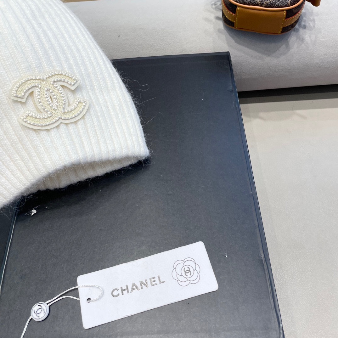  Chanel 简约百搭兔毛绒针织帽子女秋冬季防寒保暖堆堆帽冷帽大头围毛线帽