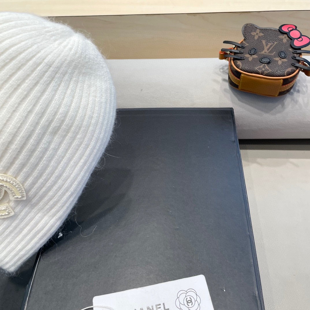  Chanel 简约百搭兔毛绒针织帽子女秋冬季防寒保暖堆堆帽冷帽大头围毛线帽
