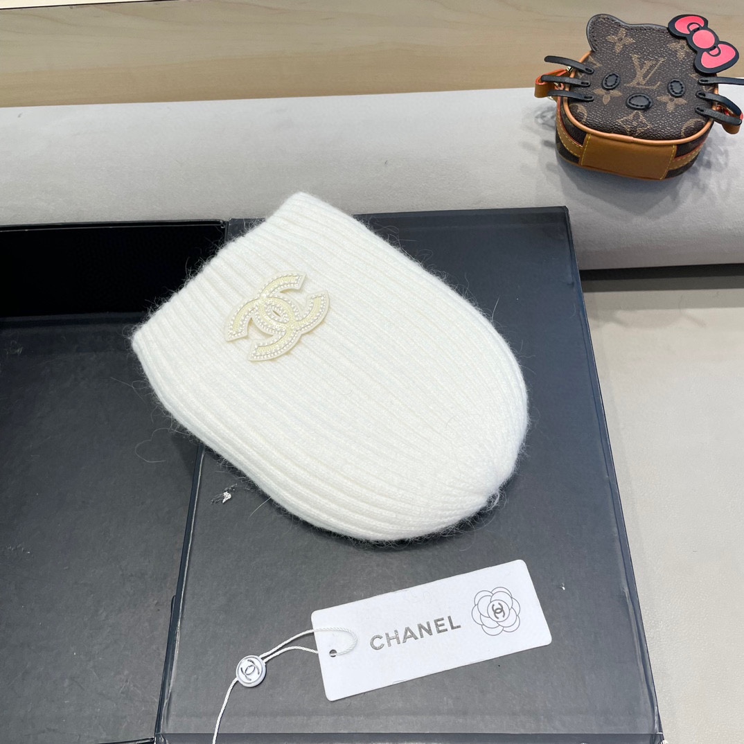  Chanel 简约百搭兔毛绒针织帽子女秋冬季防寒保暖堆堆帽冷帽大头围毛线帽