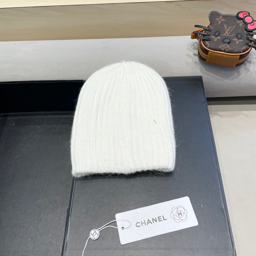  Chanel 简约百搭兔毛绒针织帽子女秋冬季防寒保暖堆堆帽冷帽大头围毛线帽
