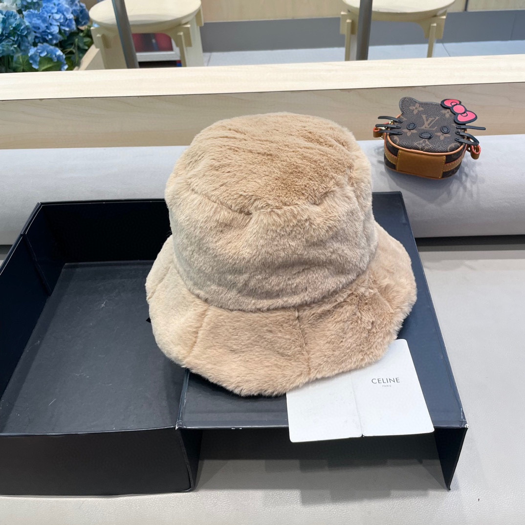 塞琳Celine韩版兔毛渔夫帽子女素颜百搭保暖遮脸水桶帽秋冬毛茸茸显脸小盆帽