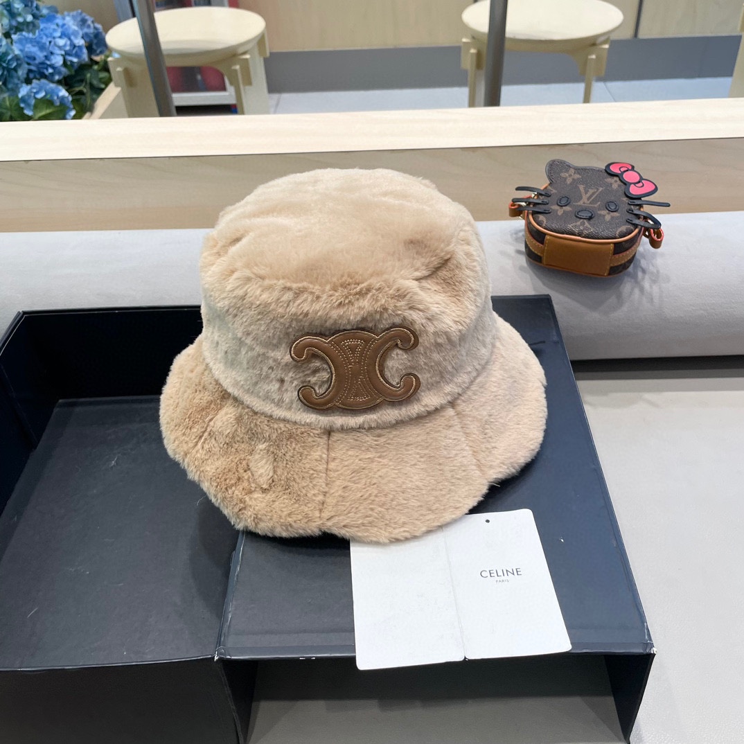 塞琳Celine韩版兔毛渔夫帽子女素颜百搭保暖遮脸水桶帽秋冬毛茸茸显脸小盆帽