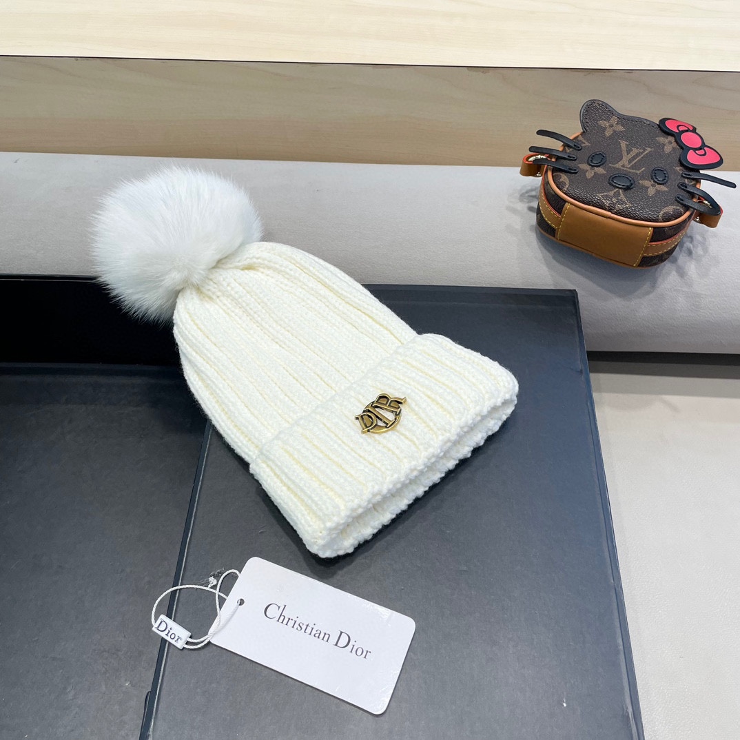 moncler针织帽秋冬新款帽子女士毛线帽仿狐狸毛球球帽假毛球加厚保暖帽子