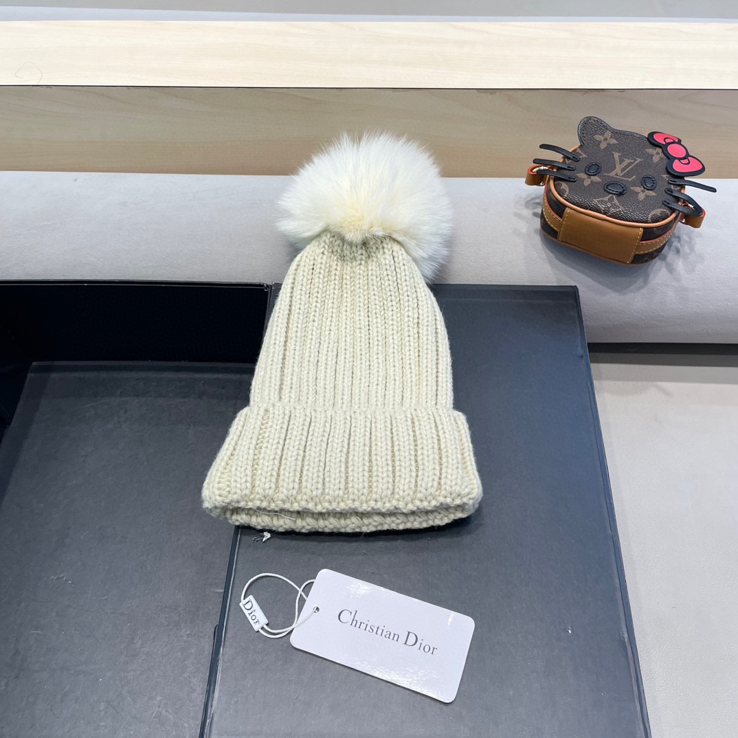 moncler针织帽秋冬新款帽子女士毛线帽仿狐狸毛球球帽假毛球加厚保暖帽子