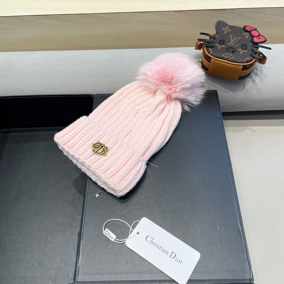 moncler针织帽秋冬新款帽子女士毛线帽仿狐狸毛球球帽假毛球加厚保暖帽子