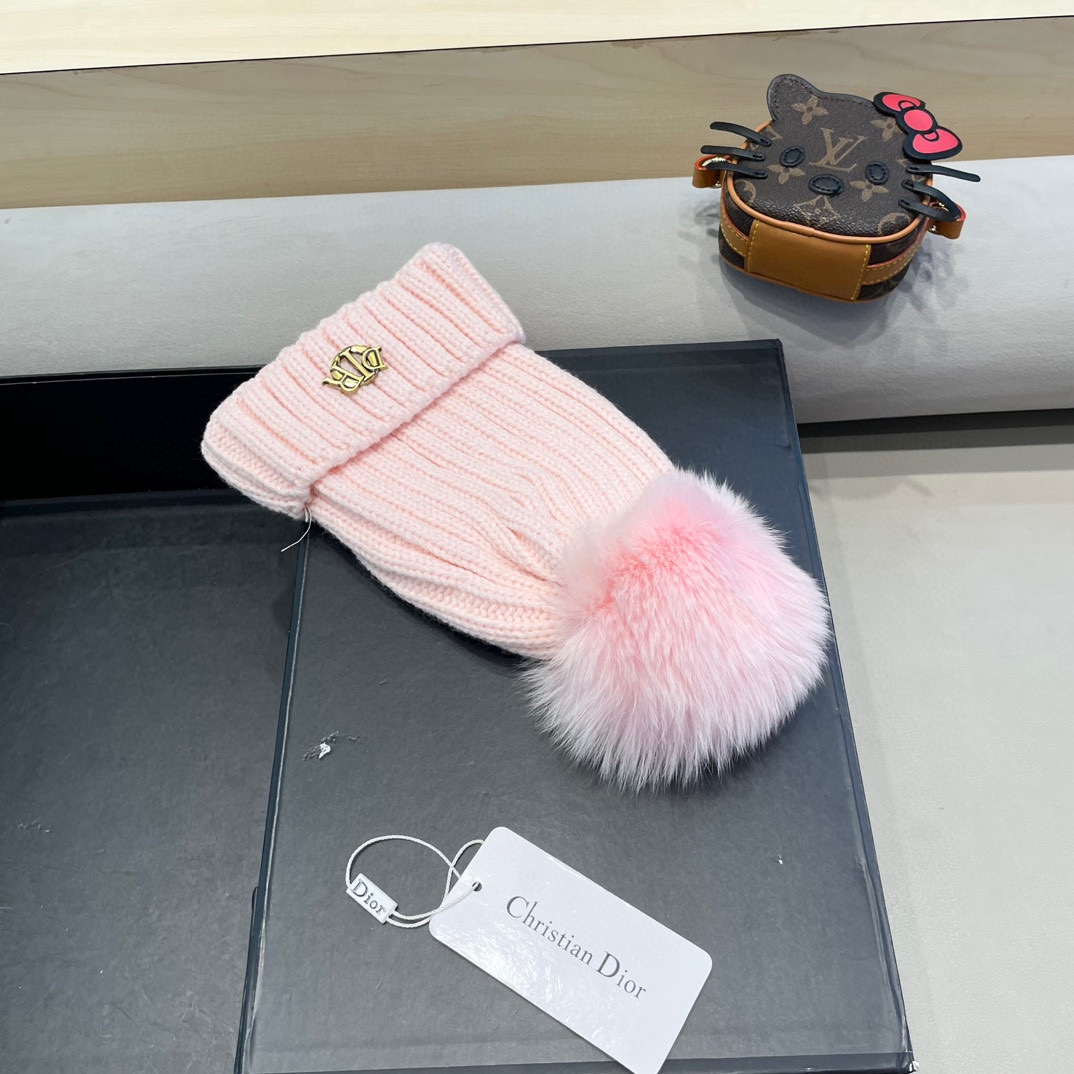 moncler针织帽秋冬新款帽子女士毛线帽仿狐狸毛球球帽假毛球加厚保暖帽子