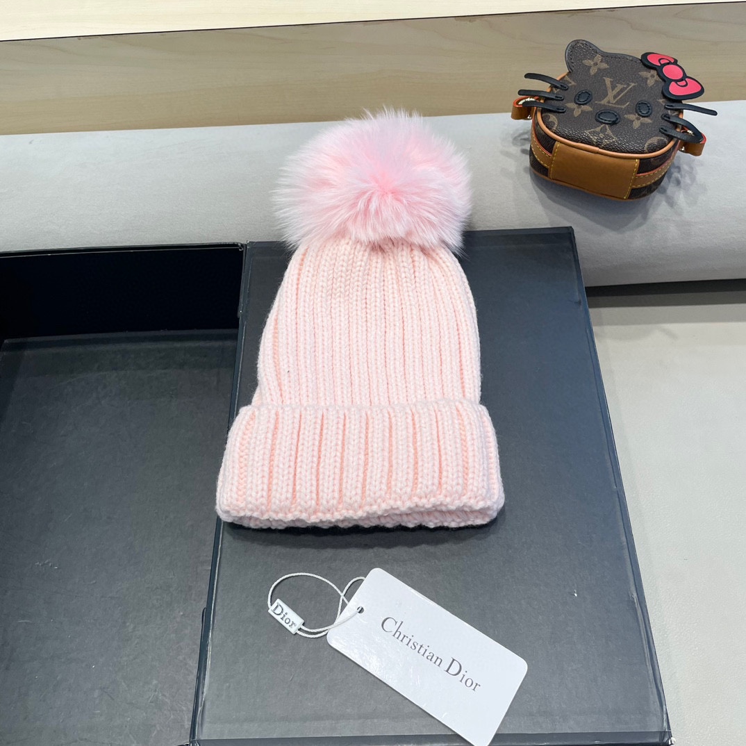 moncler针织帽秋冬新款帽子女士毛线帽仿狐狸毛球球帽假毛球加厚保暖帽子