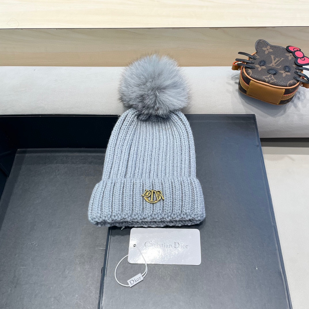 moncler针织帽秋冬新款帽子女士毛线帽仿狐狸毛球球帽假毛球加厚保暖帽子