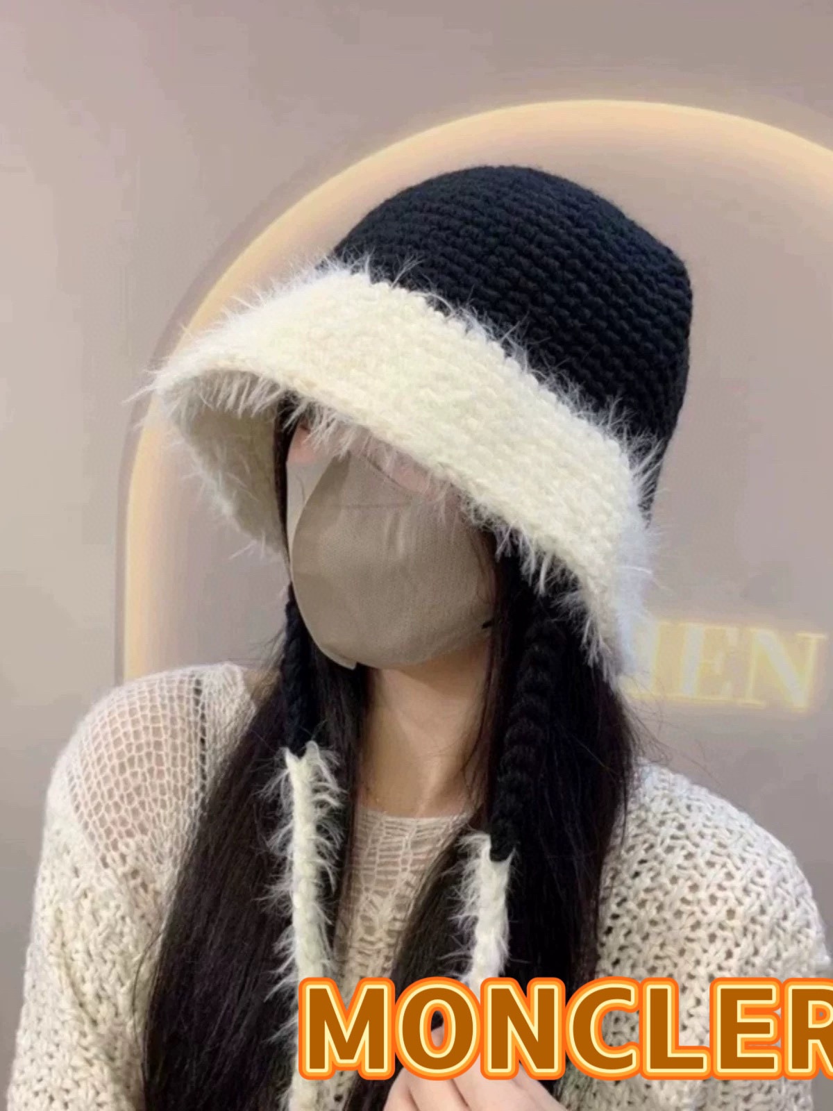  moncler  新款针织渔夫帽女时尚拼色流苏水桶帽秋冬季保暖毛线帽子女