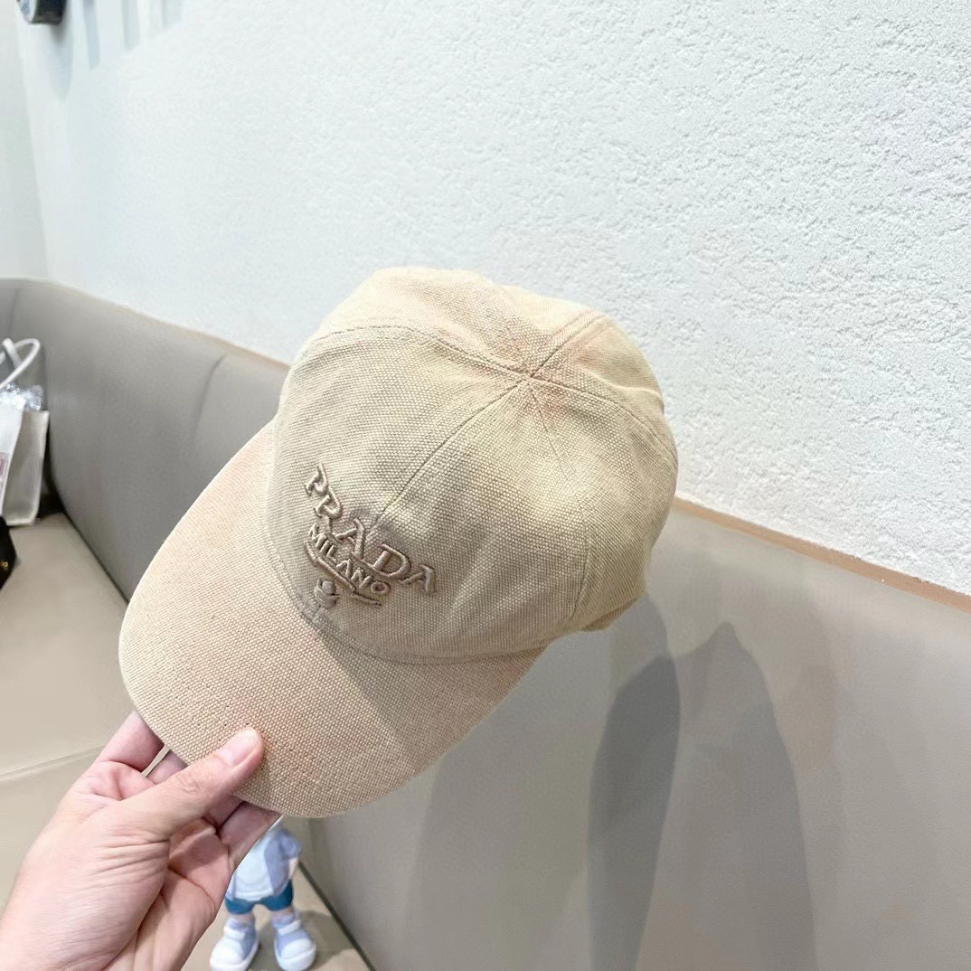   Prada/普拉达刺绣LOGO遮阳帽做旧嘻哈帽男女同款鸭舌帽情侣棒球帽