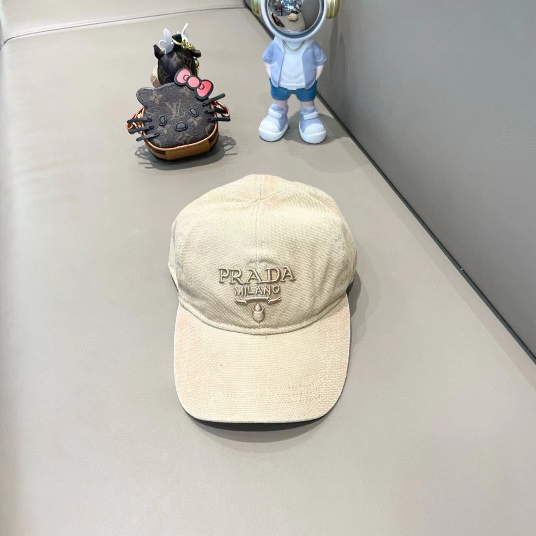   Prada/普拉达刺绣LOGO遮阳帽做旧嘻哈帽男女同款鸭舌帽情侣棒球帽