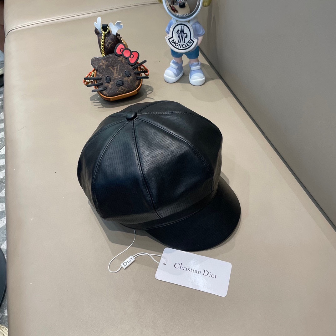 DIOR迪奥复古贝雷帽皮质八角帽女生大头围显脸小报童帽英伦风画家帽子男