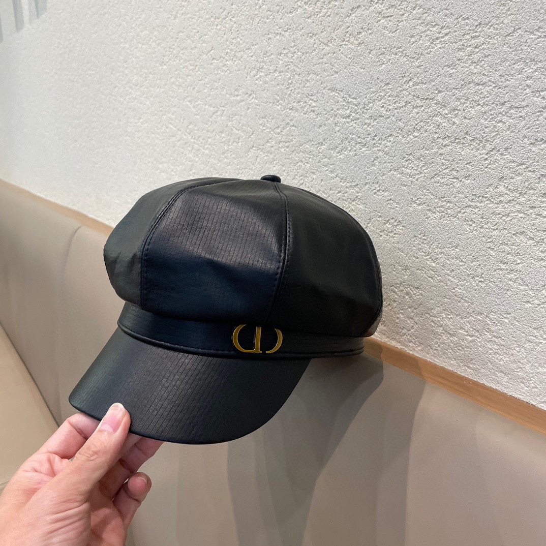 DIOR迪奥复古贝雷帽皮质八角帽女生大头围显脸小报童帽英伦风画家帽子男